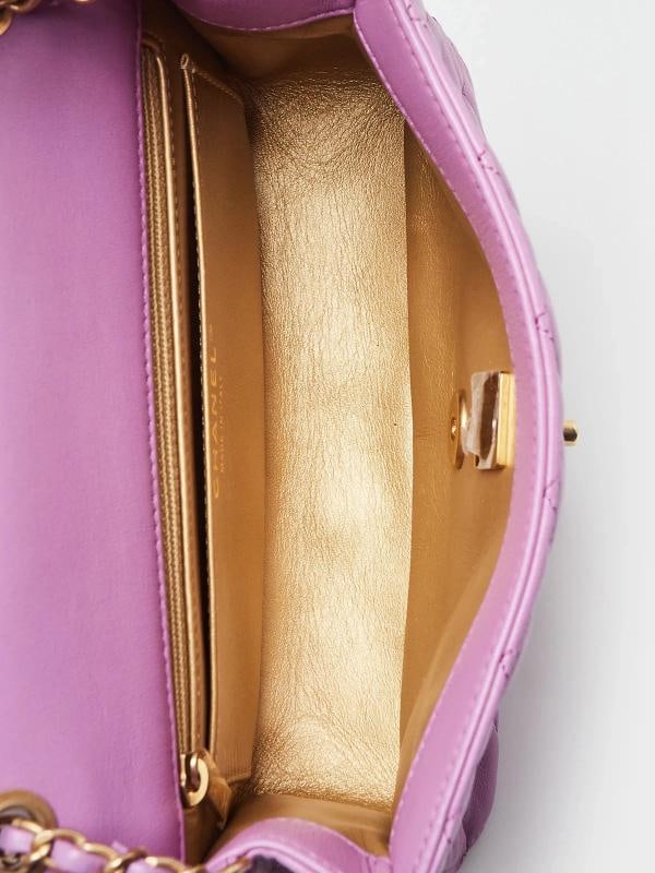 Chanel Purple Quilted Lambskin Leather Pearl Crush Rectangular Mini Flap Bag - 9