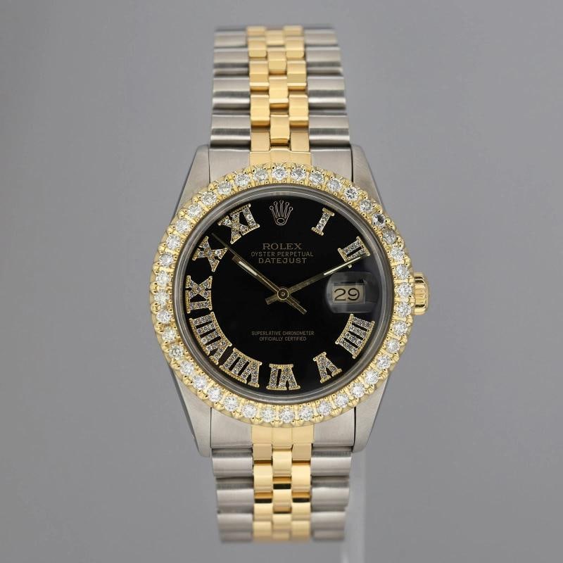 Rolex DateJust 16013 Black Diamond Bezel Two Tone Gold Jubilee Band Watch Box - 2