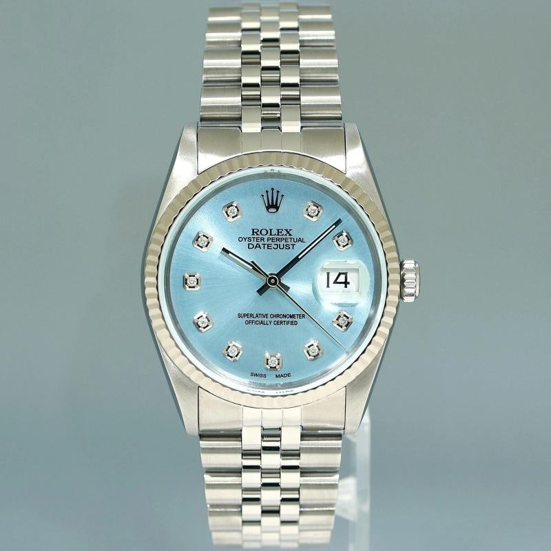MINT Rolex DateJust 16234 Blue Diamond Jubilee White Gold Fluted 36mm Watch Box - 2