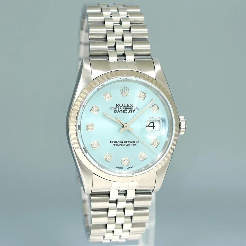 MINT Rolex DateJust 16234 Blue Diamond Jubilee White Gold Fluted 36mm Watch Box - 3