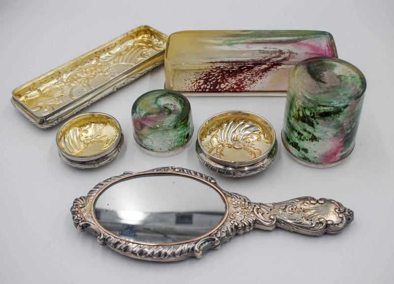 Magnificent Eugene Rousseau Art Glass And French Silver Dresser Set Circa 1895 - 4
