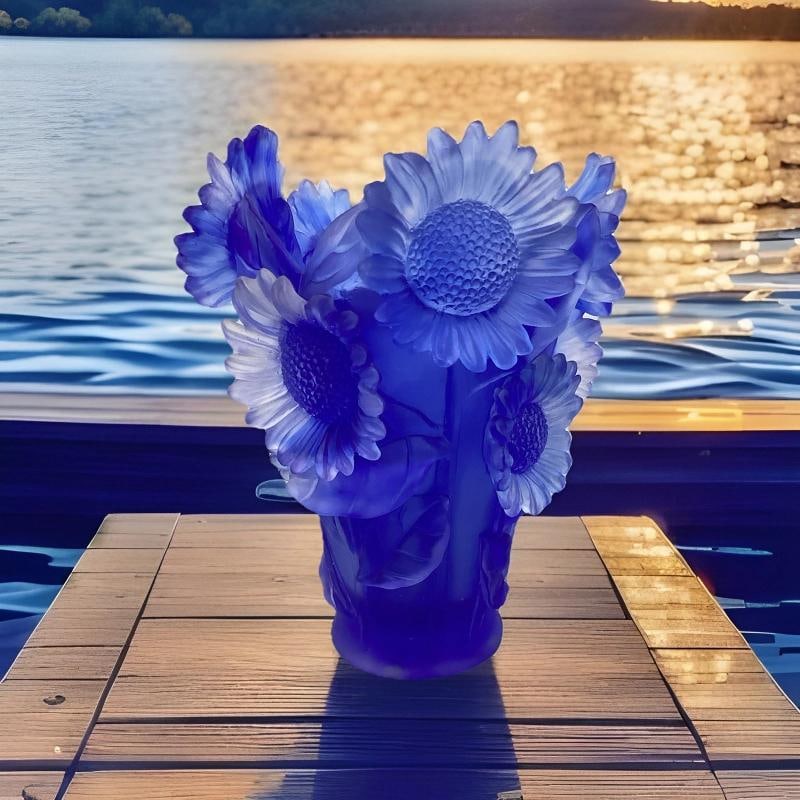 Xl Nancy Daum Style Sunflower Crystal Blue Vase H9â€ Heavy Art Glass Limited E: Condition: Used: An item that has been used previously. The item may have some signs of cosmetic wear, but is fully operational and functions as intended. This item may be a floor model or store