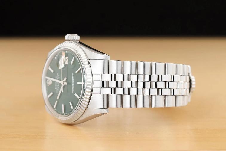 ROLEX MENS DATEJUST 1601 18K GOLD SS GREEN DIAL WATCH w/ FOLDED JUBILEE BRACELET - 4