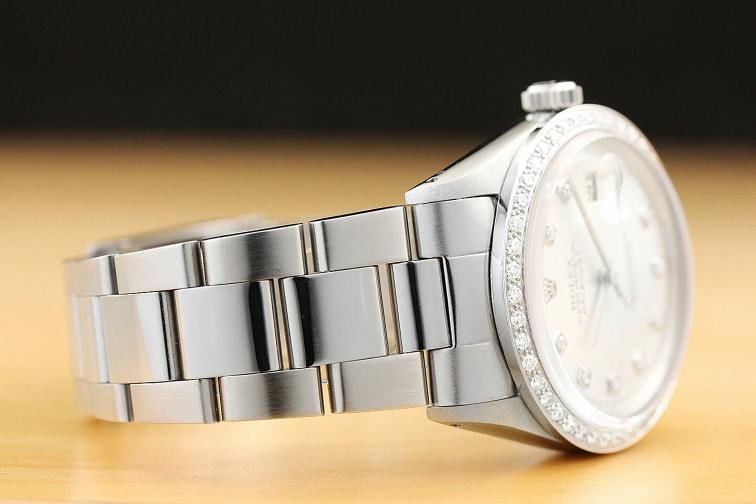 MENS ROLEX DATEJUST SILVER DIAMOND 18K WHITE GOLD BEZEL & STAINLESS STEEL WATCH - 7