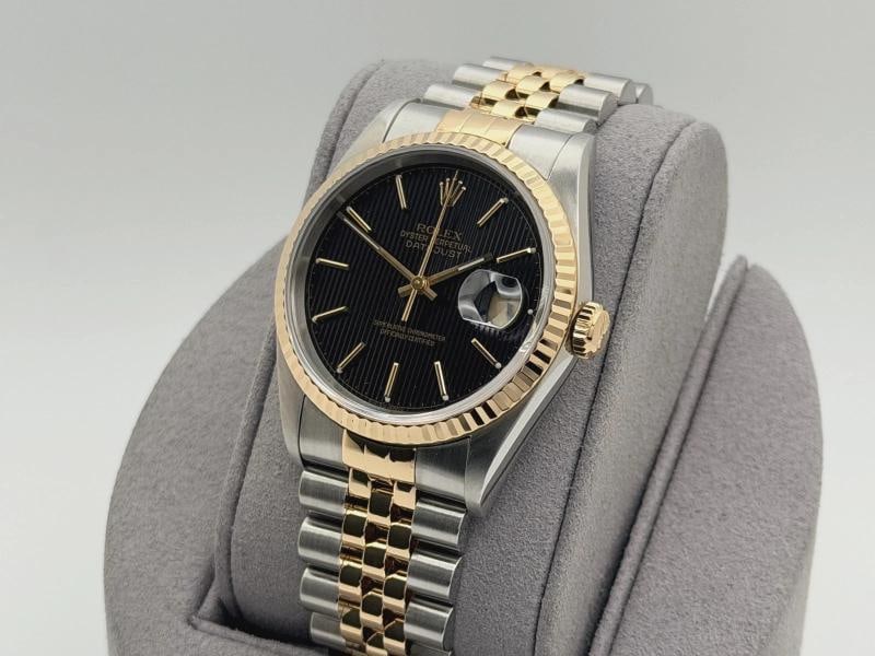 Rolex Datejust 16233 36mm Black Tapestry Dial 18k Yellow Gold Stainless Steel - 5