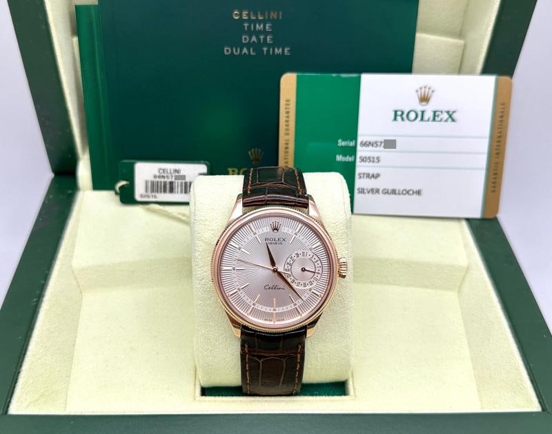 Rolex Cellini Date 50515 39mm 18k Rose Gold Silver Guilloche Dial Box Paper (1 of 6)
