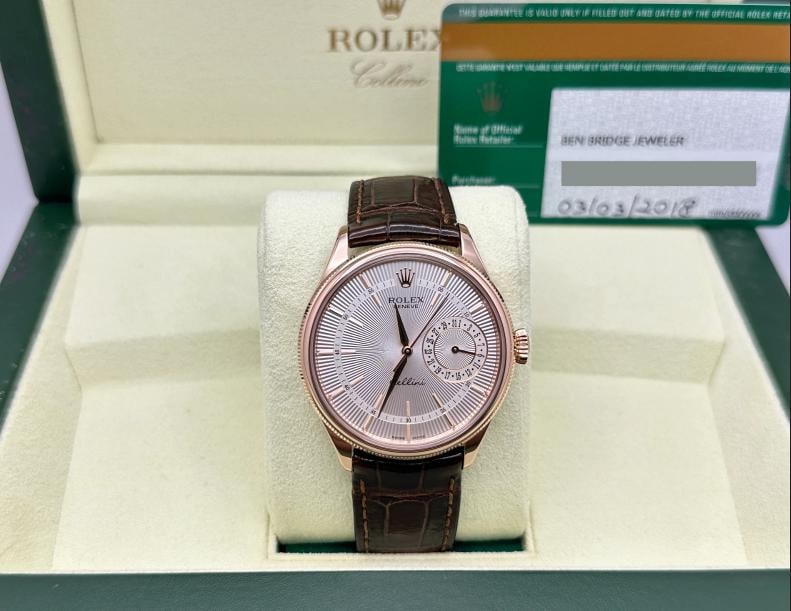 Rolex Cellini Date 50515 39mm 18k Rose Gold Silver Guilloche Dial Box Paper - 2