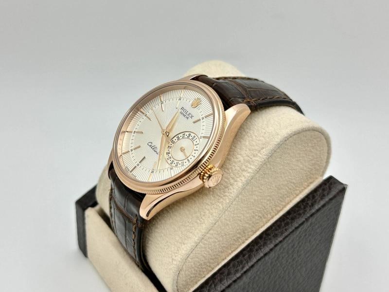 Rolex Cellini Date 50515 39mm 18k Rose Gold Silver Guilloche Dial Box Paper - 4