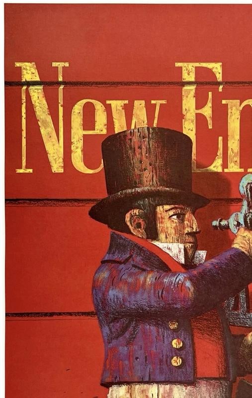 Original Vintage Poster UNITED AIR LINES NEW ENGLAND Airline UAL Travel LINEN - 2