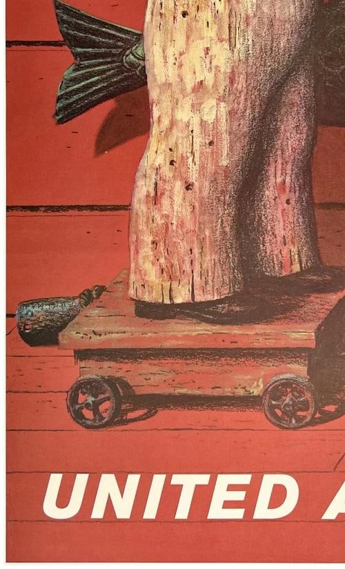 Original Vintage Poster UNITED AIR LINES NEW ENGLAND Airline UAL Travel LINEN - 4