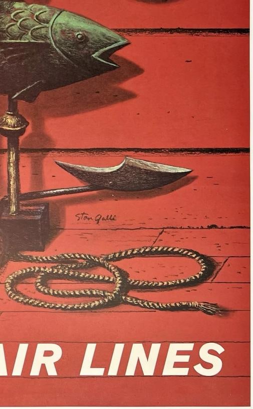 Original Vintage Poster UNITED AIR LINES NEW ENGLAND Airline UAL Travel LINEN - 5