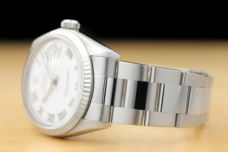 MENS ROLEX DATEJUST 16014 WHITE ROMAN DIAL 18K WHITE GOLD STAINLESS STEEL WATCH - 4