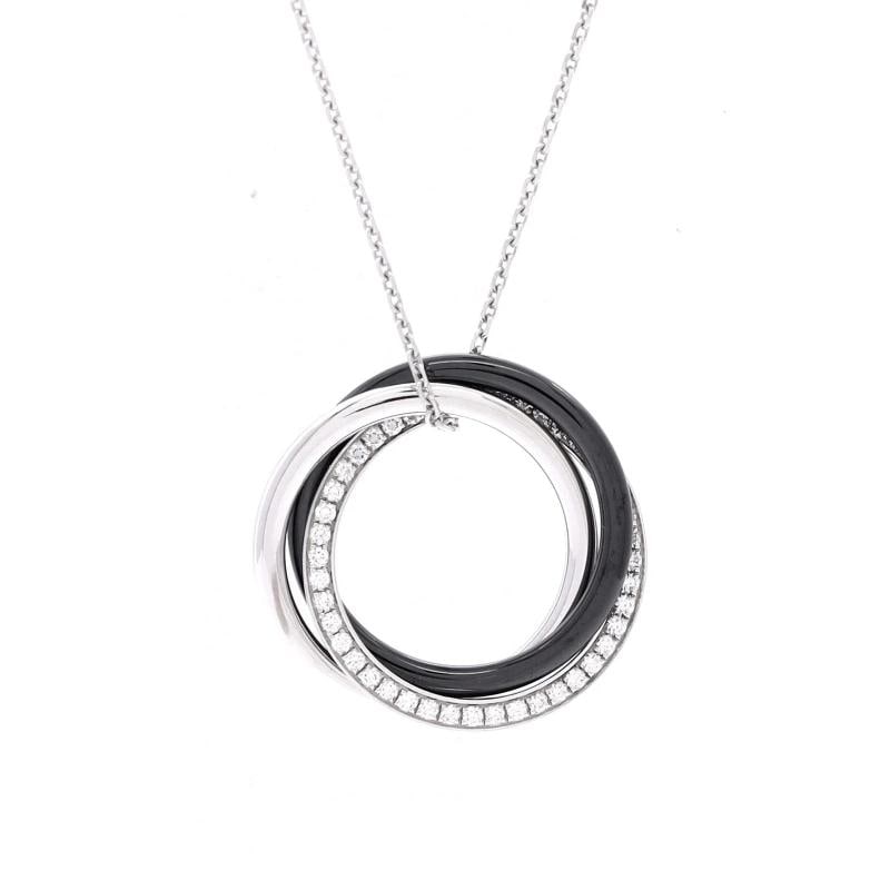 Cartier Trinity Pendant Necklace 18K White Gold with Diamonds and Ceramic Small: Measurements: Length: 16.5 - 17.75 ", Pendant Length: 19.00 mm, Pendant Width: 19.00 mm. Condition: Pre-owned - Good,Brand: Cartier,Main Stone: Diamond,Metal: 18K White Gold,Metal Purity: 18K,Style: P