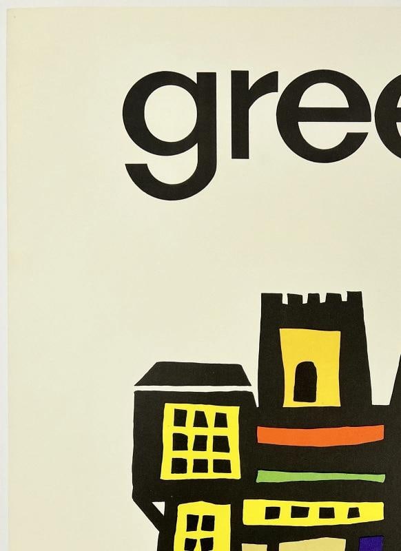 Original Vintage Poster GREECE Greek Travel Tourism Midcentury Modern MCM LINEN - 2