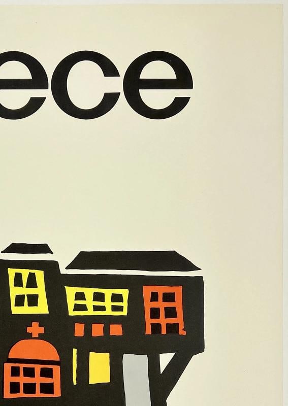 Original Vintage Poster GREECE Greek Travel Tourism Midcentury Modern MCM LINEN - 3