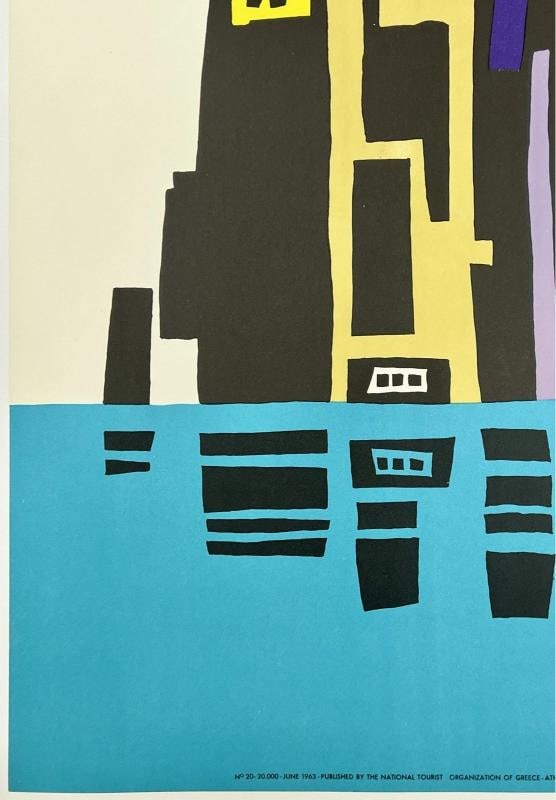 Original Vintage Poster GREECE Greek Travel Tourism Midcentury Modern MCM LINEN - 4