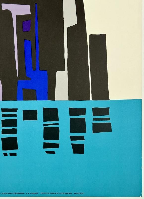 Original Vintage Poster GREECE Greek Travel Tourism Midcentury Modern MCM LINEN - 5