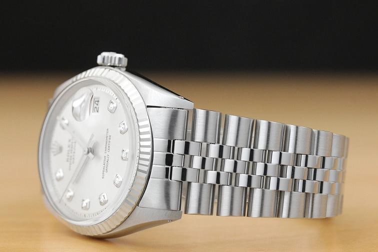 MENS ROLEX DATEJUST 1601 18K WHITE GOLD STAINLESS SS SILVER DIAMOND DIAL WATCH - 4