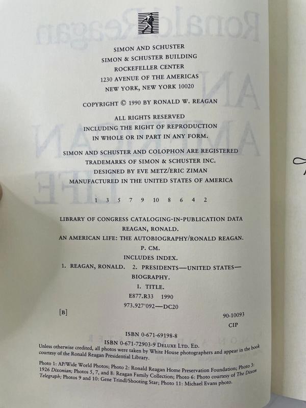 RONALD REAGAN Signed Autograph Autobiography An American Life First Edition JSA - 3