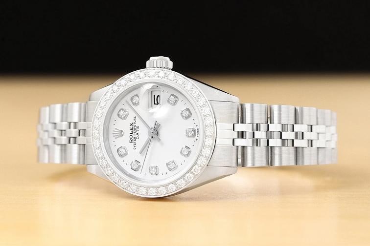 LADIES ROLEX WHITE DIAMOND DIAL DATE 18K WHITE GOLD STAINLESS STEEL WATCH - 2