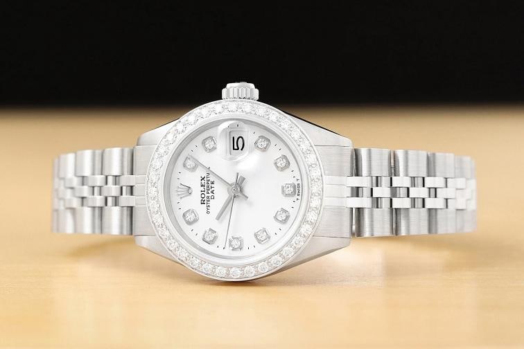 LADIES ROLEX WHITE DIAMOND DIAL DATE 18K WHITE GOLD STAINLESS STEEL WATCH - 3
