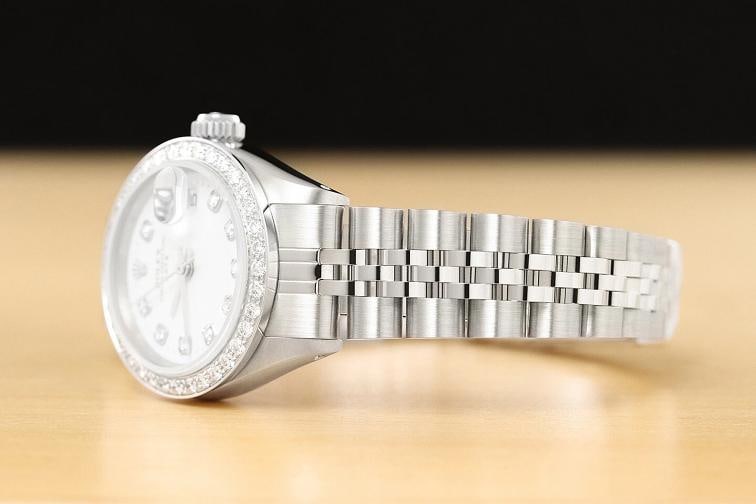 LADIES ROLEX WHITE DIAMOND DIAL DATE 18K WHITE GOLD STAINLESS STEEL WATCH - 4