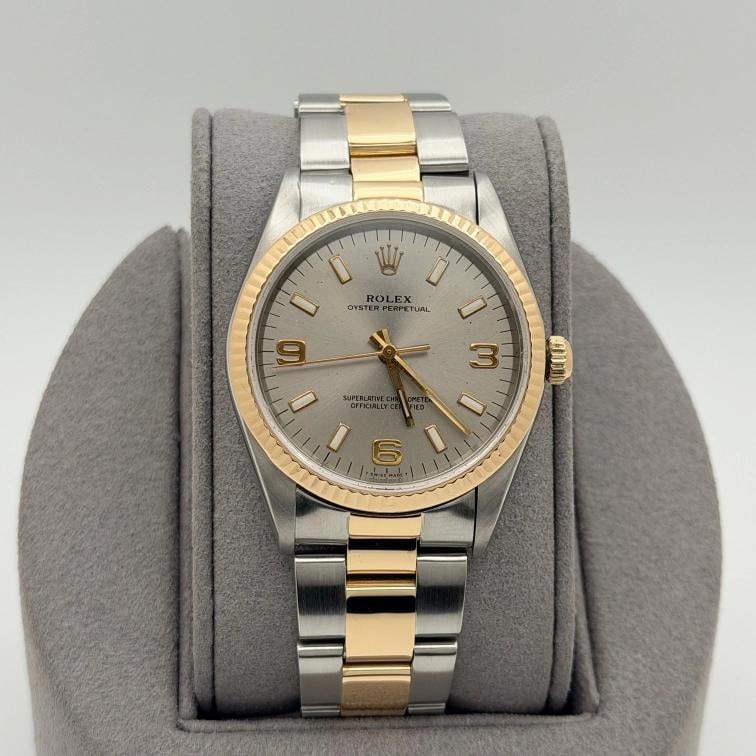 Rolex Oyster Perpetual 14233 34mm Silver Dial 18k Yellow Gold Stainless Steel - 2