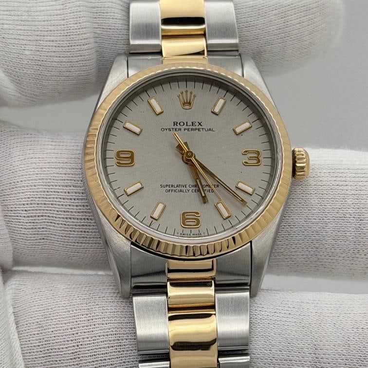 Rolex Oyster Perpetual 14233 34mm Silver Dial 18k Yellow Gold Stainless Steel - 3