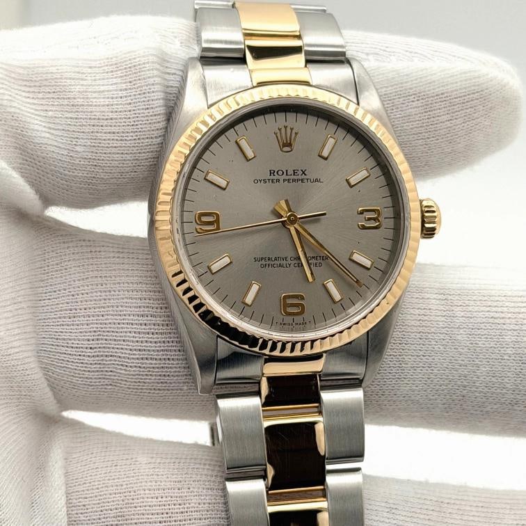 Rolex Oyster Perpetual 14233 34mm Silver Dial 18k Yellow Gold Stainless Steel - 4