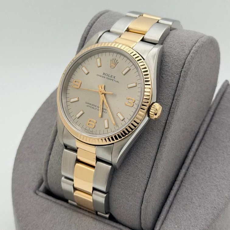 Rolex Oyster Perpetual 14233 34mm Silver Dial 18k Yellow Gold Stainless Steel - 7