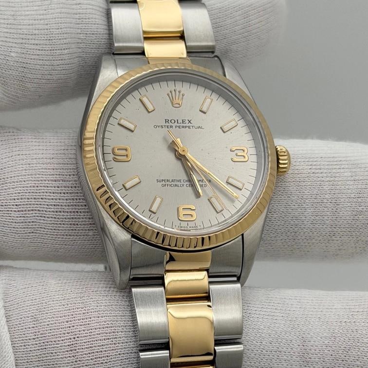 Rolex Oyster Perpetual 14233 34mm Silver Dial 18k Yellow Gold Stainless Steel - 8