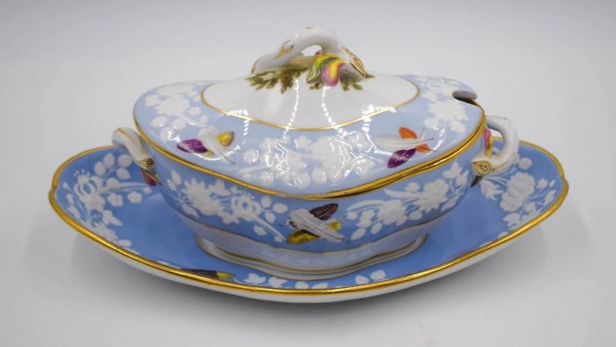 Antique Spode Game Bird, Feathers, Small Tureen w/Stand, Circa 1830 - 2
