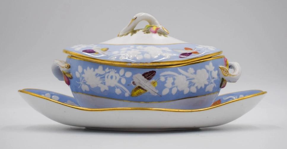 Antique Spode Game Bird, Feathers, Small Tureen w/Stand, Circa 1830 - 5
