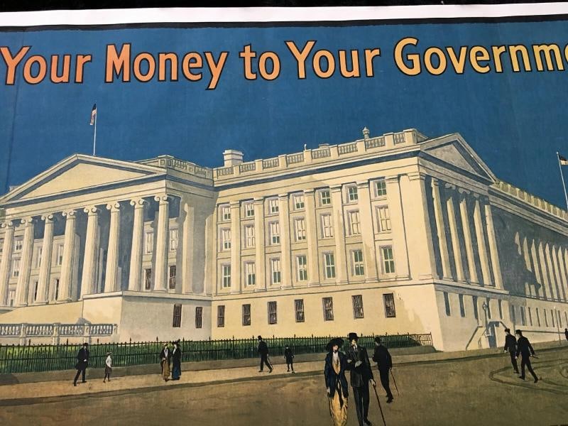 Orig WW1 Poster, SECOND LIBERTY LOAN OF 1917 - TREASURY BUILDING - Linen Lined - 12