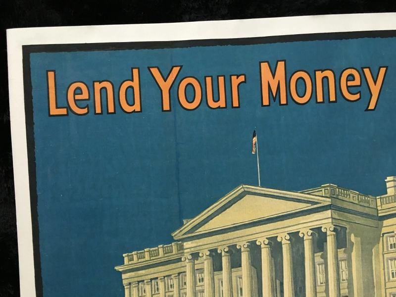 Orig WW1 Poster, SECOND LIBERTY LOAN OF 1917 - TREASURY BUILDING - Linen Lined - 2