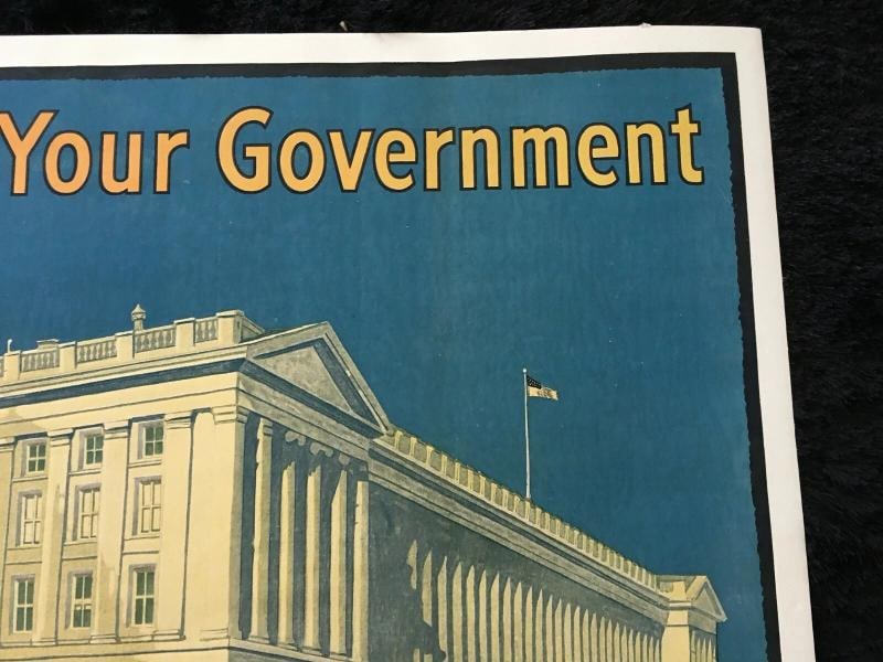 Orig WW1 Poster, SECOND LIBERTY LOAN OF 1917 - TREASURY BUILDING - Linen Lined - 3