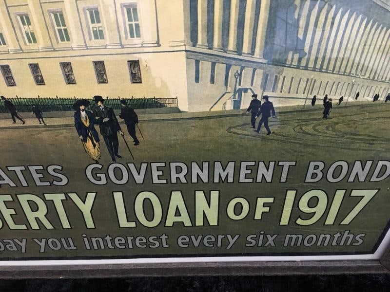 Orig WW1 Poster, SECOND LIBERTY LOAN OF 1917 - TREASURY BUILDING - Linen Lined - 5