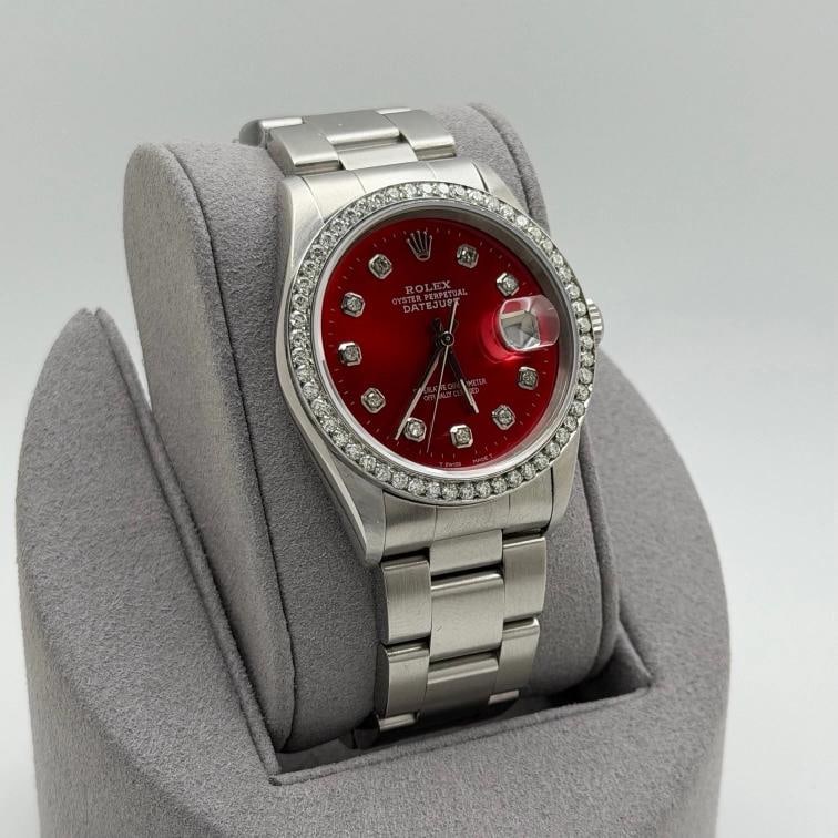 Rolex Datejust 16264 36mm Red Diamond Dial Diamond Bezel Stainless Steel - 2