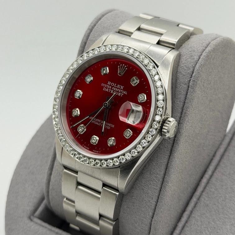 Rolex Datejust 16264 36mm Red Diamond Dial Diamond Bezel Stainless Steel - 3