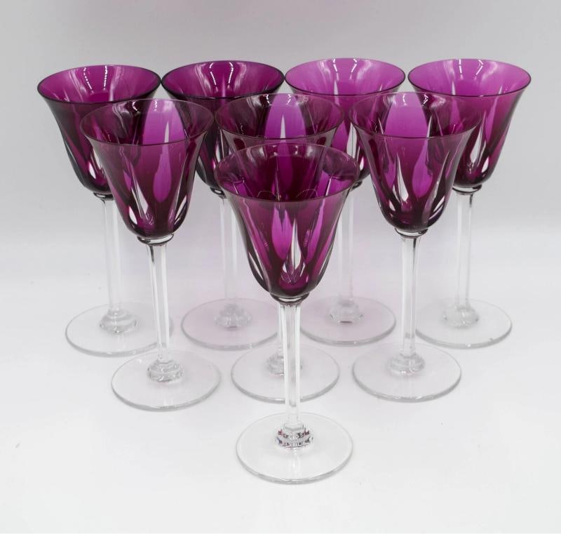 Rare ST. LOUIS Cerdagne Pattern Purple Cut to Clear Wine Glasses Set of 8 - 2