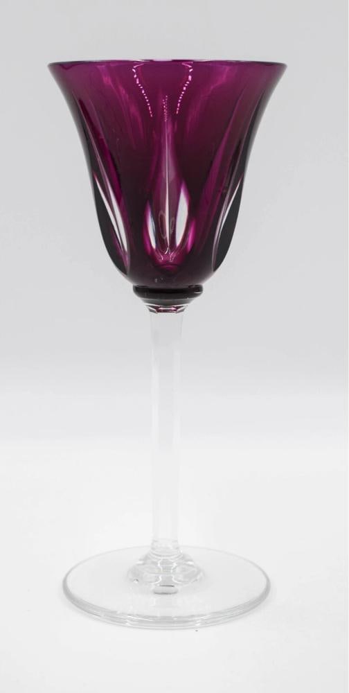 Rare ST. LOUIS Cerdagne Pattern Purple Cut to Clear Wine Glasses Set of 8 - 3