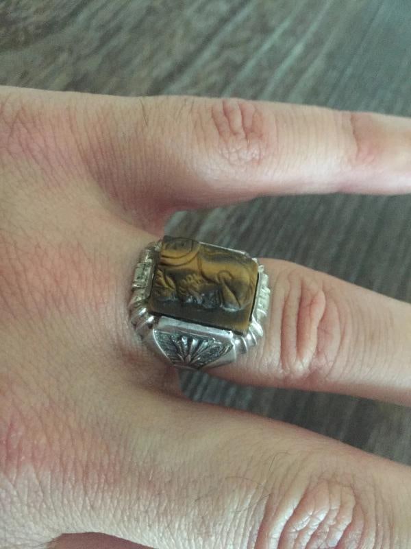 VINTAGE ART DECO STERLING SILVER TIGERS EYE INTAGLIO SOLDIER MENS RING SZ.8.5 - 10