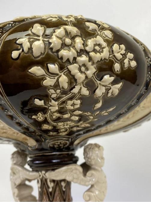 Antique J. Greiner Gerbing Majolica Pottery Art Nouveau Centerpiece Figural Bowl - 10