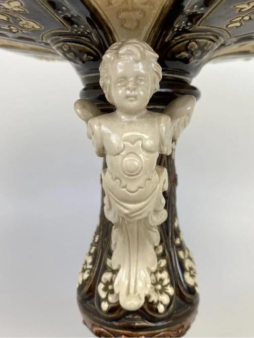 Antique J. Greiner Gerbing Majolica Pottery Art Nouveau Centerpiece Figural Bowl - 12