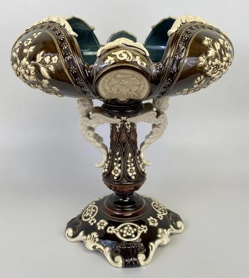 Antique J. Greiner Gerbing Majolica Pottery Art Nouveau Centerpiece Figural Bowl - 2