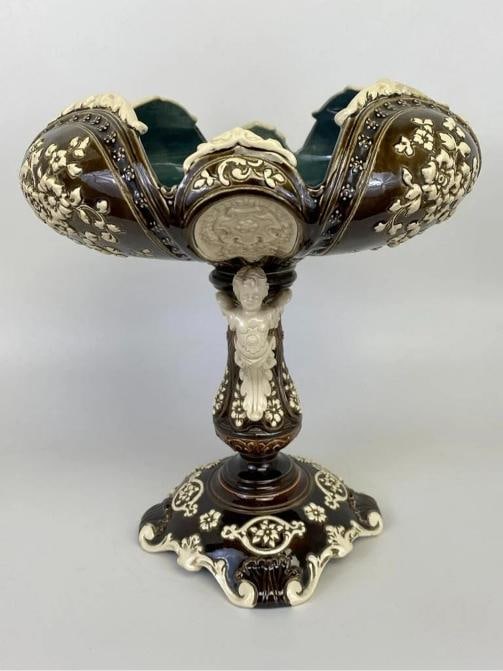 Antique J. Greiner Gerbing Majolica Pottery Art Nouveau Centerpiece Figural Bowl - 3