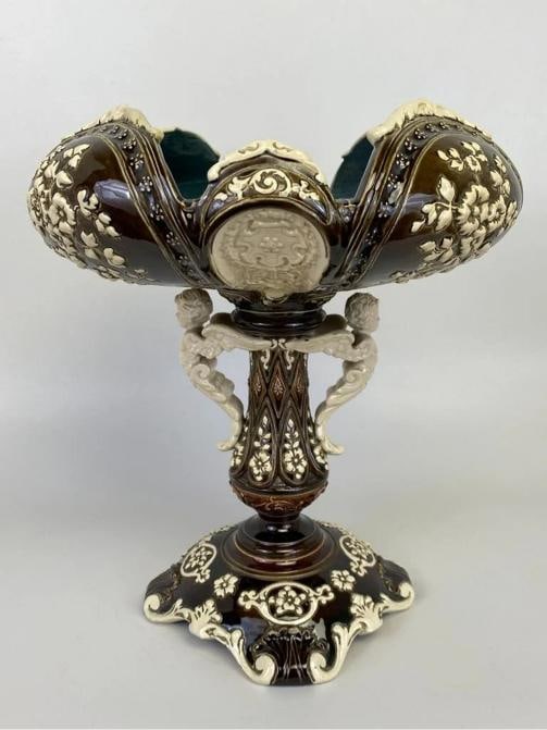 Antique J. Greiner Gerbing Majolica Pottery Art Nouveau Centerpiece Figural Bowl - 4