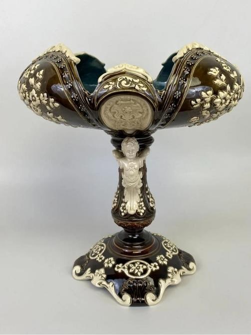 Antique J. Greiner Gerbing Majolica Pottery Art Nouveau Centerpiece Figural Bowl - 5