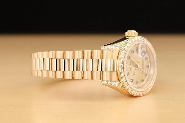 ROLEX LADIES PRESIDENT 69178 FACTORY SAPPHIRE STRING DIAMOND 18K GOLD WATCH - 8
