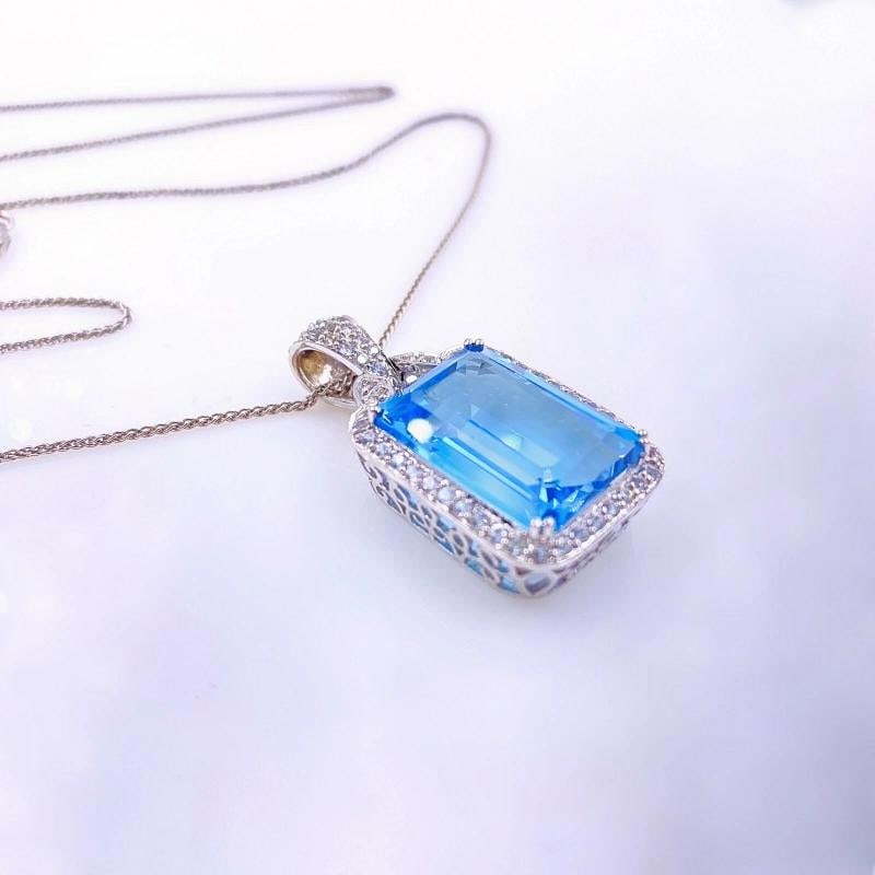 Blue Topaz and Sapphire Necklace 14K White Gold 15''-22'' Chain - 10